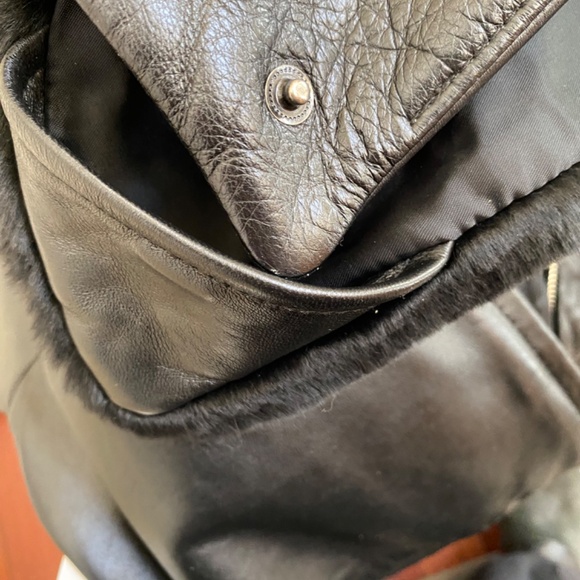 Black Leather Car Coat with detachable Faux Fur Collar - Picture 9 of 10